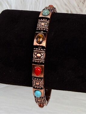 Bohemian chic Coppertone Bracelet with Multi-Colored Accents